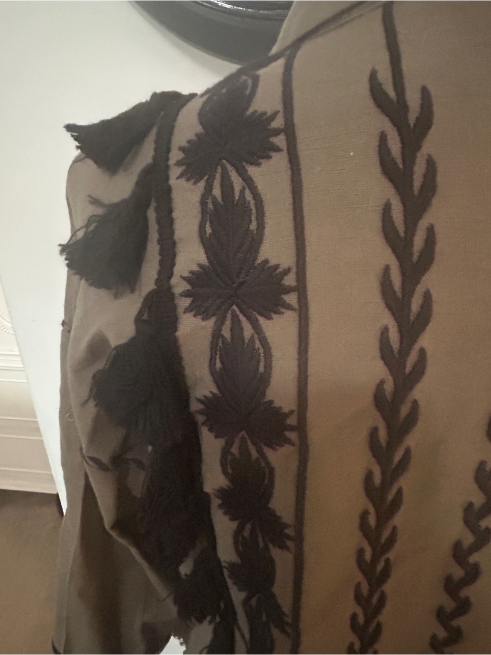 Zara Olive Green Boho Embroidered Fringe Jacket - Picture 9 of 11